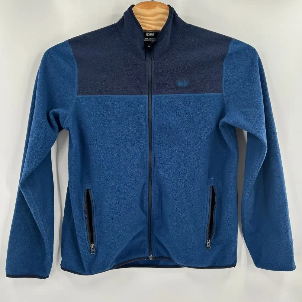 REI Coop Mens Large Blue Full Zip Soft Fleece Long Sleeve Sweater Jacket